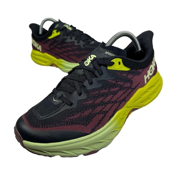 HOKA Womens Speedgoat 5 sz 9.5 B Maroon Black Trail Running Shoes Sneakers - Picture 2 of 10